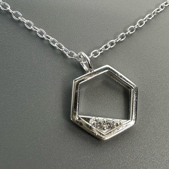 Silver Hexagon Necklace with Cubic Zirconia - Picture 10 of 10